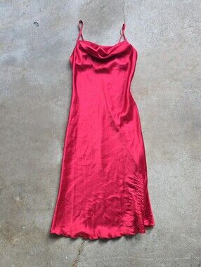Vintage Bebe Y2K Slip Dress Xs Red Romantic Cowl Neck Satin Maxi Made in USA